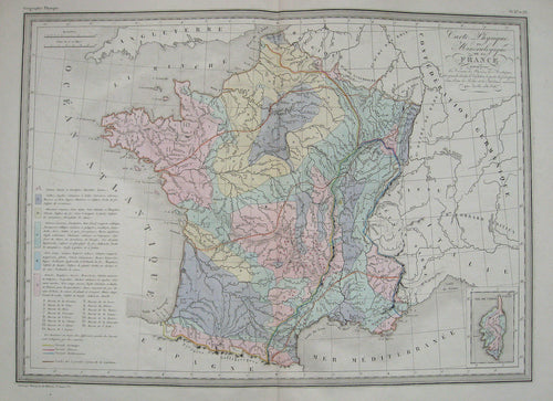 Antique-Hand-Colored-Map-Carte-Physique-et-Mineralogique-de-la-France.-(Carte-de-grandeur-double.)-France--1842-Malte-Brun-Maps-Of-Antiquity