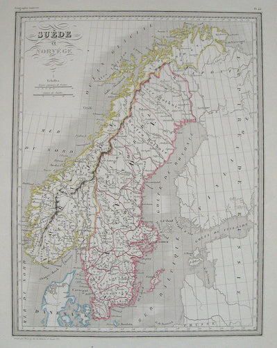 Antique-Hand-Colored-Map-Suede-et-Norvege.-Sweden-and-Norway-Scandinavia--1842-Malte-Brun-Maps-Of-Antiquity