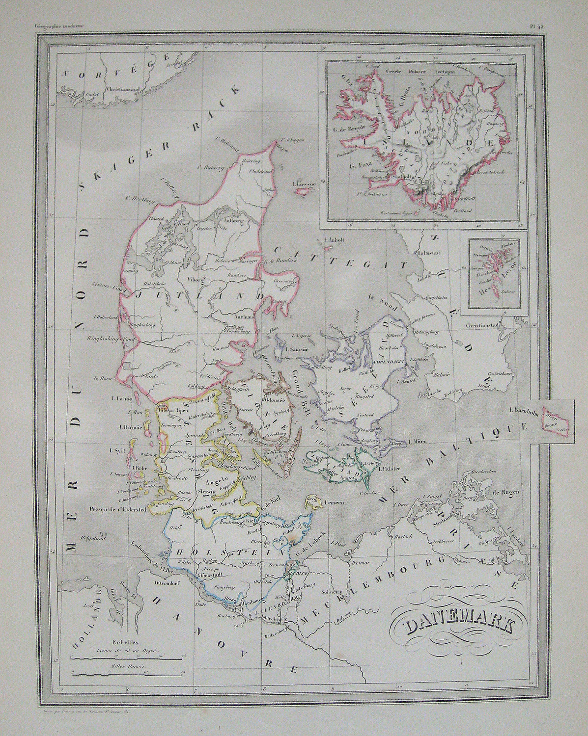 Antique-Hand-Colored-Map-Danemark.-Denmark-Denmark--1842-Malte-Brun-Maps-Of-Antiquity