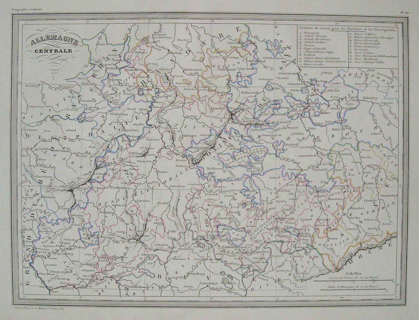 Antique-Hand-Colored-Map-Allemagne-centrale---Germany-Germany--1842-Malte-Brun-Maps-Of-Antiquity
