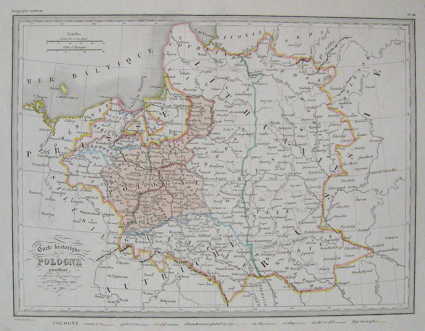 Antique-Hand-Colored-Map-Carte-Historique-de-la-Pologne-Poland-Poland--1842-Malte-Brun-Maps-Of-Antiquity