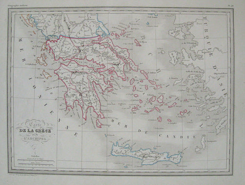 Antique-Hand-Colored-Map-Carte-de-la-Grece-moderne-et-de-l'Archipel---Greece-Greece--1842-Malte-Brun-Maps-Of-Antiquity