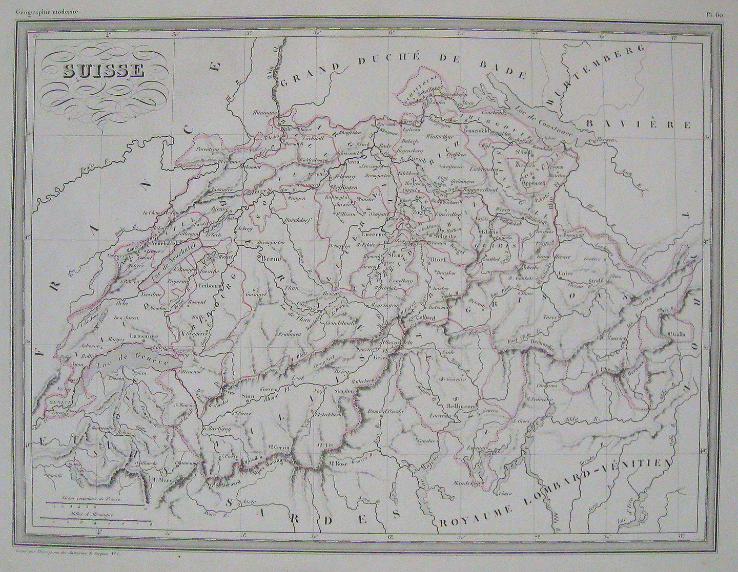 Antique-Hand-Colored-Map-Suisse---Switzerland-Switzerland--1842-Malte-Brun-Maps-Of-Antiquity