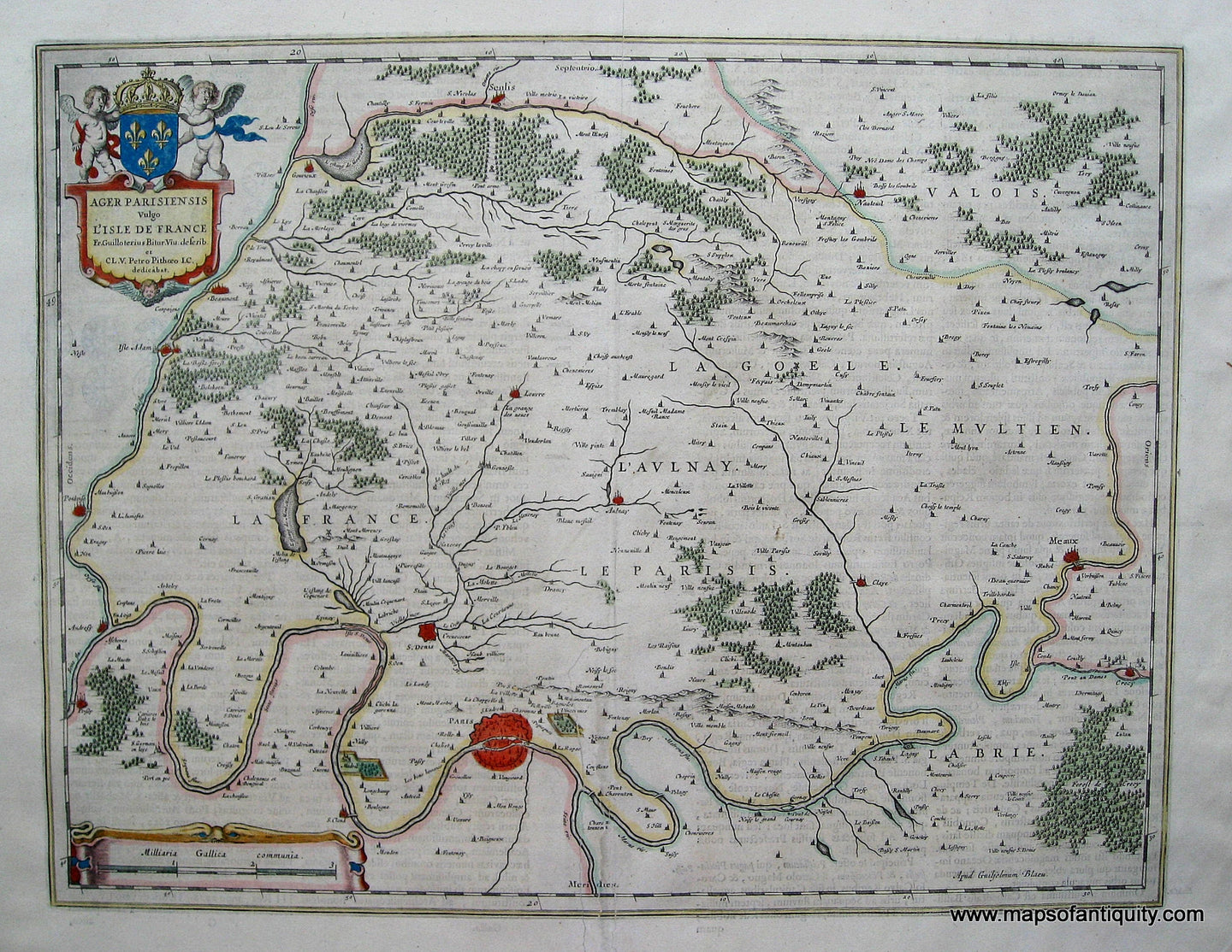 Antique-Hand-Colored-Map-Ager-Parisiensis-Vulgo-L'Isle-de-France**********-France--1645-Blaeu-Maps-Of-Antiquity