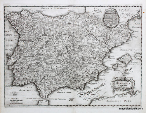 Black-and-White-Engraved-Antique-Map-Hispania-Regnum-**********-Spain--1640-Merian-Maps-Of-Antiquity