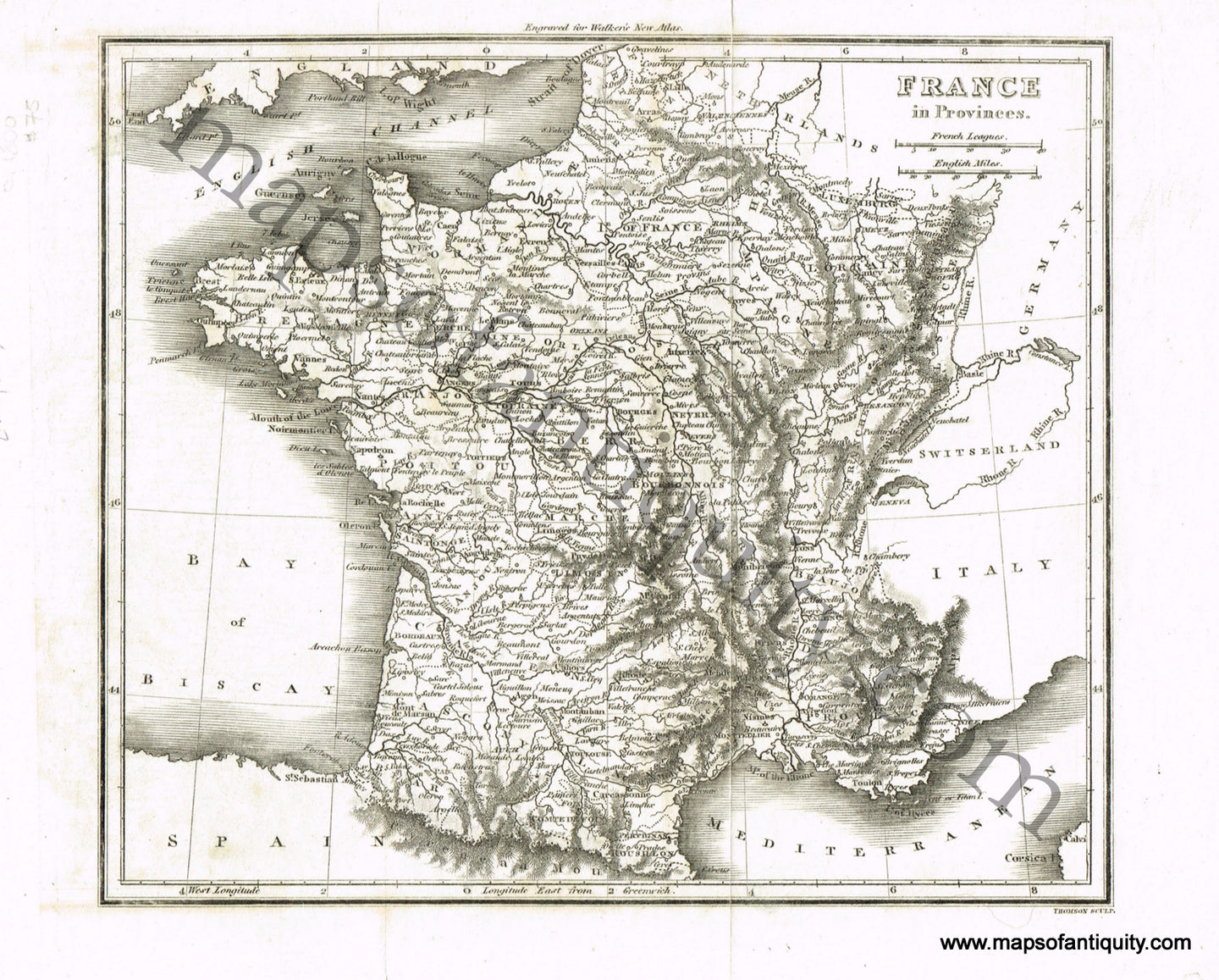 Black-and-White-Engraved-Antique-Map-France.-France--1800-Walker-Maps-Of-Antiquity
