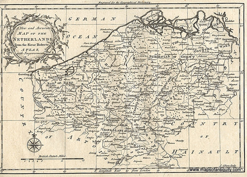 Antique-Black-and-White-Engraved-Map-A-New-and-Accurate-Map-of-the-Netherlands-from-the-Sieur-Roberts-Atlas-with-Improvements---1759-Rollos-Maps-Of-Antiquity