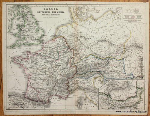 Antique-Map-Gallia-Britannia-Germania-Provinciae-Danuvienses-Britain-France-Germany-Europe-Caesar-Augustus-Roman-Empire-1869-Kiepert-1860s-1800s