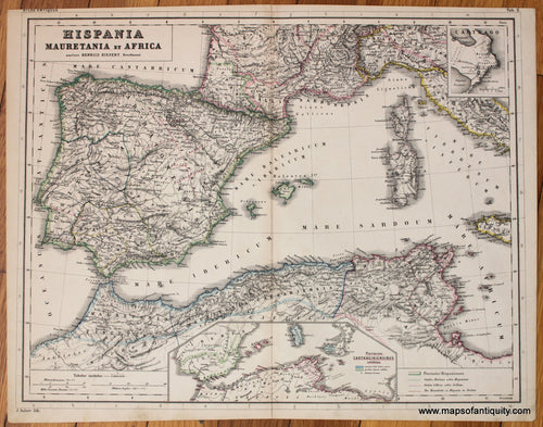 Antique-Map-Hispania-Mauretania-et-Africa-Ancient-Spain-Portugal-Africa-Kiepert-1869-1860s-1800s