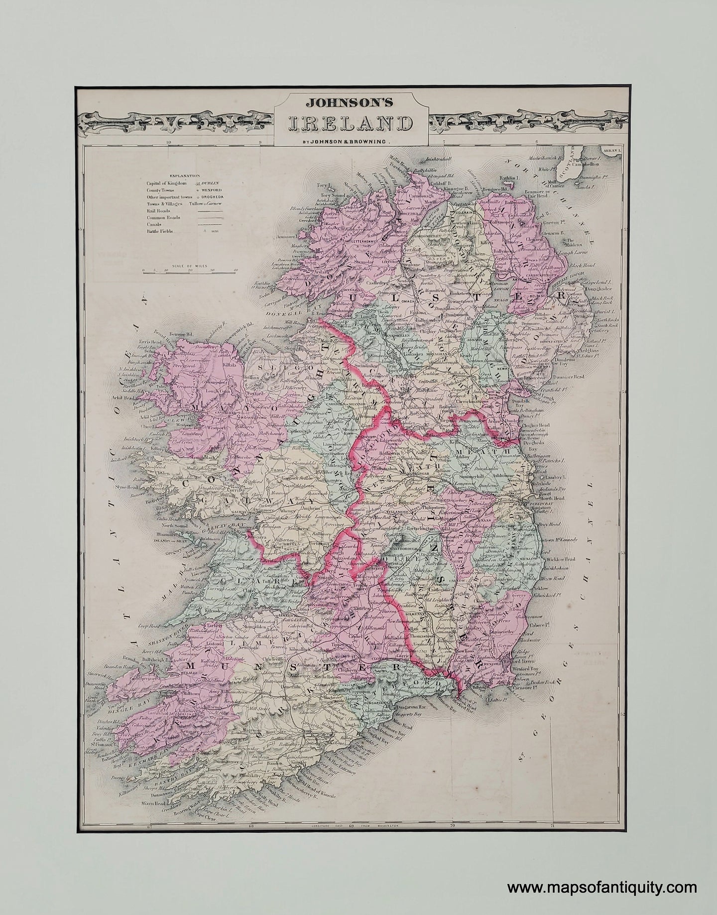 Antique-Hand-Colored-Map-Ireland---1860-Johnson-Maps-Of-Antiquity