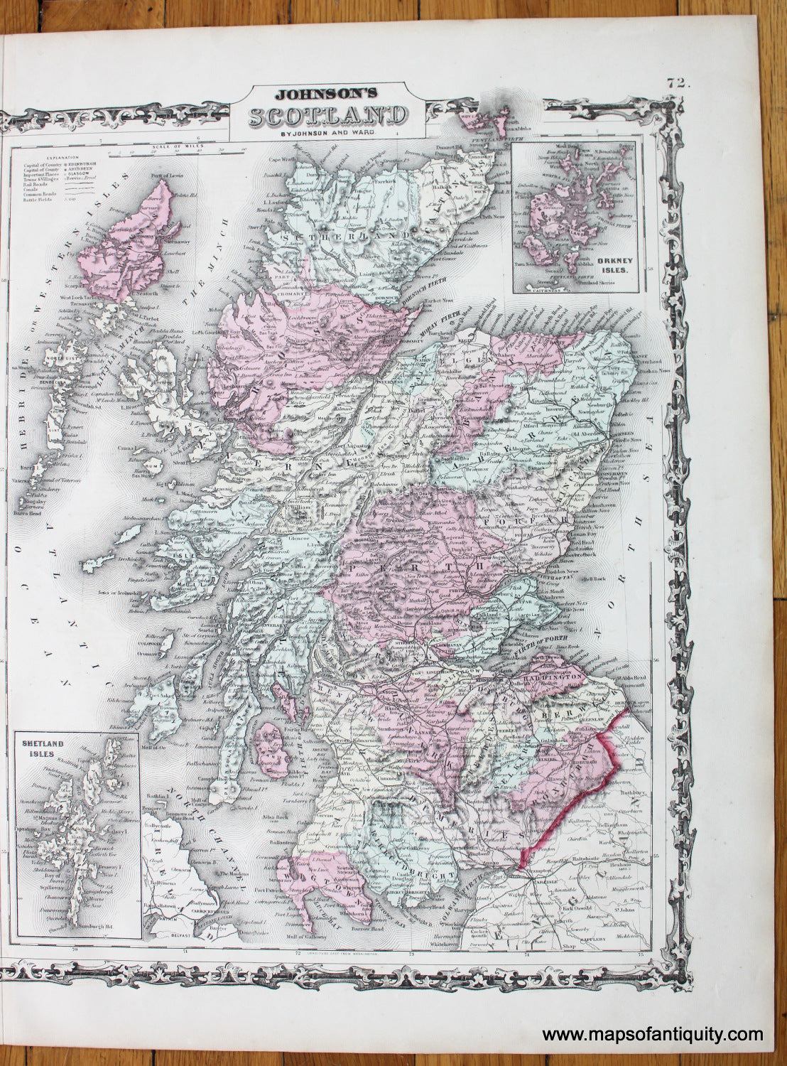 Antique-Hand-Colored-Map-Scotland---1870-Johnson-Maps-Of-Antiquity