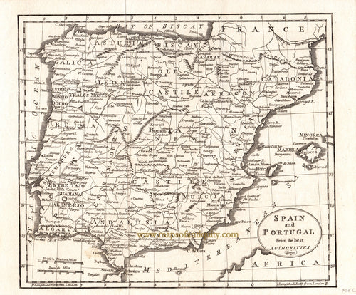 Black-and-White-Antique-Map-Spain-and-Portugal-from-the-Best-Authorities-Europe--c.-1750-Bowen-Maps-Of-Antiquity
