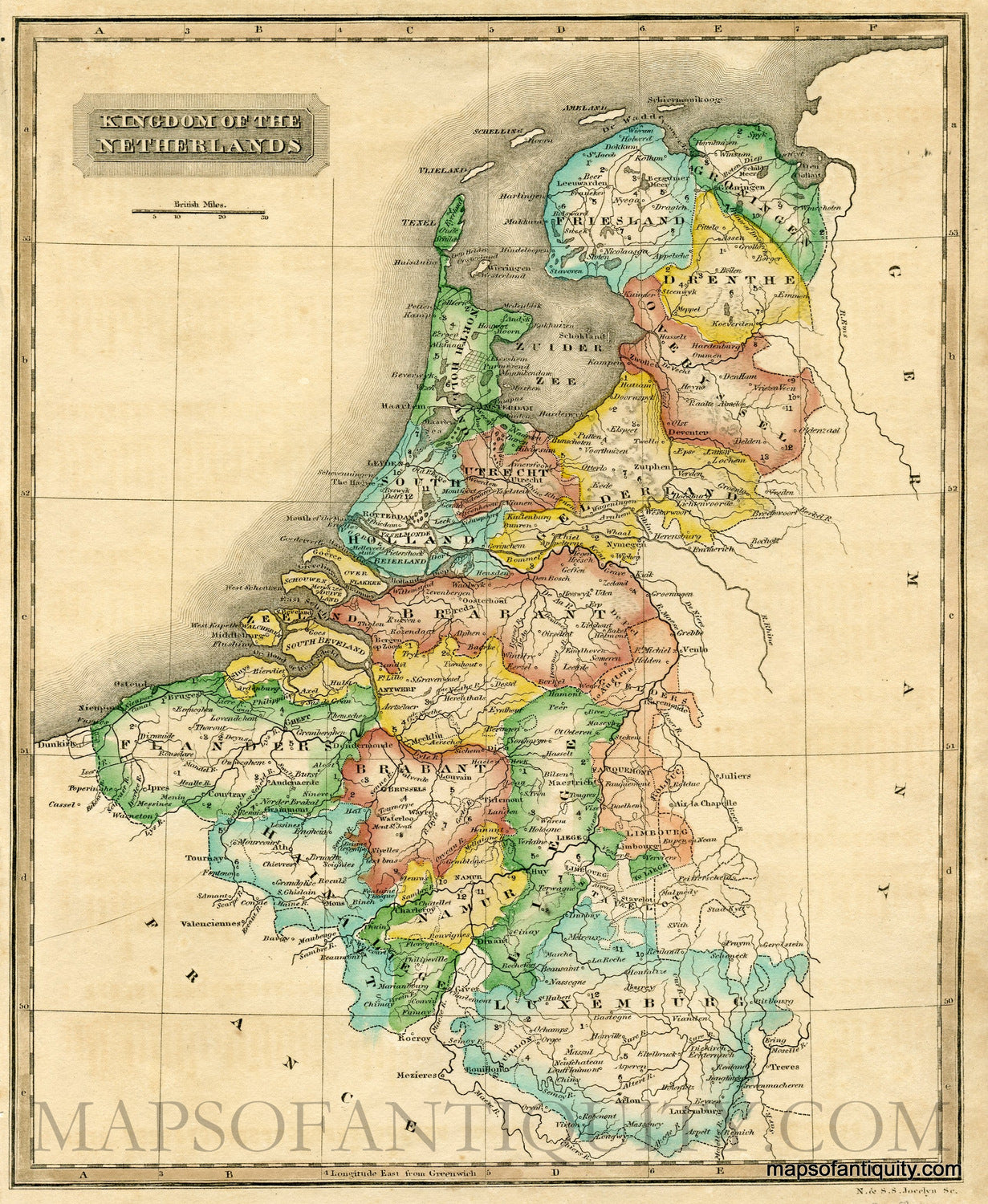 Antique-Hand-Colored-Map-Kingdom-of-the-Netherlands-Europe--1825-Morse-Maps-Of-Antiquity