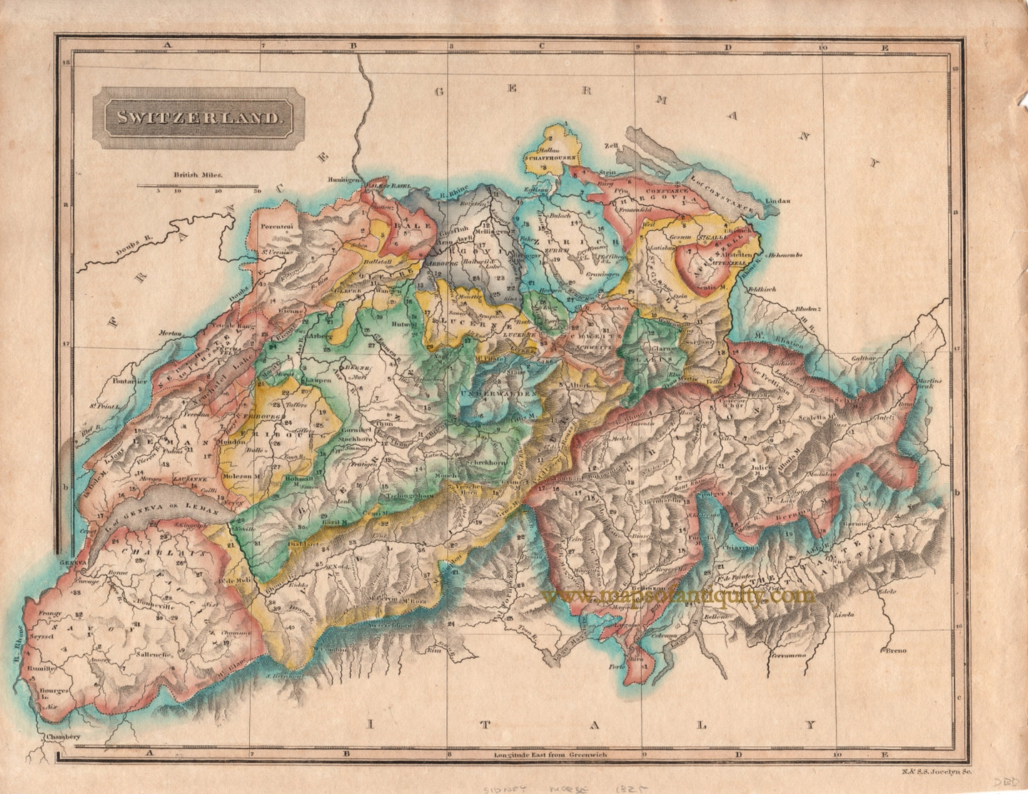 Antique-Hand-Colored-Map-Switzerland-Europe--1825-Morse-Maps-Of-Antiquity