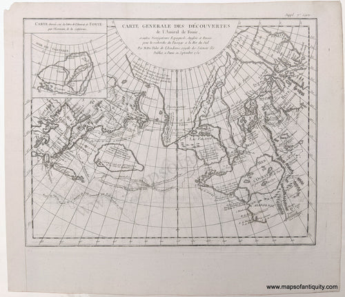Antique-Map-Carte-Generale-Des-Decouvertes-de-Admiral-de-Fonte-Pacific-Exploration-1752-1750s-1700s-Vaugondy-Diderot-De-l'Isle-maps-of-antiquity