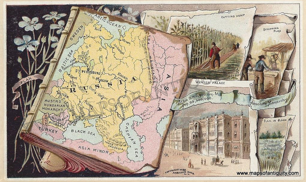 Antique-Chromolithograph-Map-Russia-1890-Arbuckle-1800s-19th-century-Maps-of-Antiquity