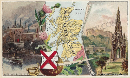 Antique-Chromolithograph-Map-Scotland-1890-Arbuckle-1800s-19th-century-Maps-of-Antiquity