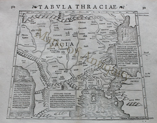 Antique-Black-and-White-Engraved-Map-Tabula-Thraciae---350-351**********-Europe-Greece-1542-Munster-Maps-Of-Antiquity