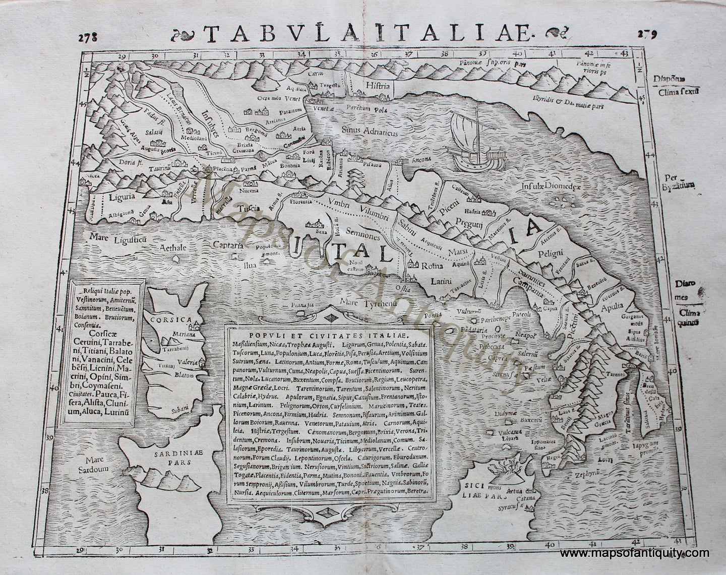 Antique-Black-and-White-Engraved-Map-Tabula-Italiae-Italy-**********-Europe-Italy-1542-Munster-Maps-Of-Antiquity
