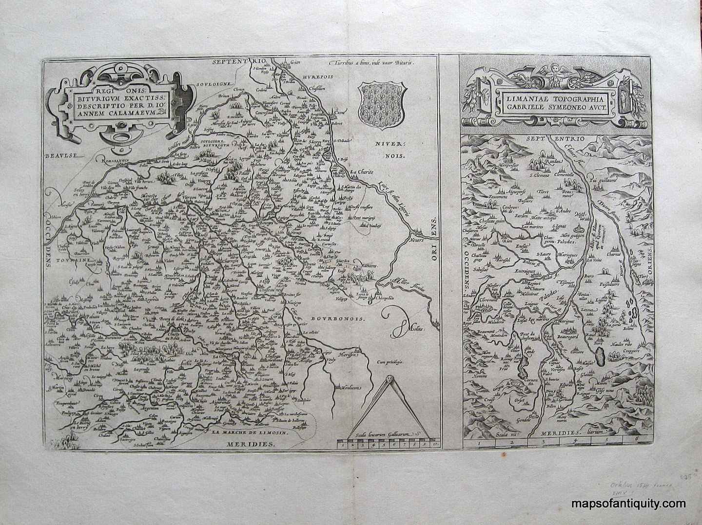 Antique-Black-and-White-Engraved-Map-Regionis-Biturigum-Exactiss-Descriptio-per-D.-10-Annem-Calamaeum-Limantiae-Topographia-Gabriele-Symeoneo-Auct.-France--1579-Ortelius-Maps-Of-Antiquity
