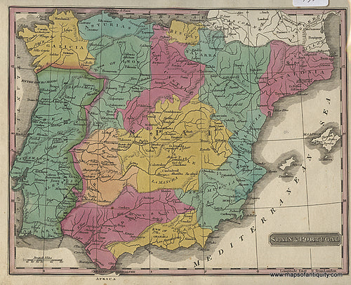 Hand-Colored-Engraved-Antique-Map-Spain-and-Portugal-Europe-Spain-and-Portugal-1830-Key-Maps-Of-Antiquity