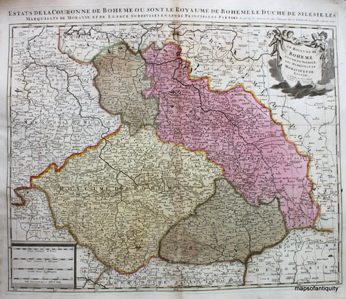 Hand-Colored-Engraved-Antique-Map-Le-Royaume-de-Boheme-Duche-de-Silesie-Les-Marquisat-de-Moravie-et-de-Lusace.-**********-Europe-Boheme-1710-Schenck-Maps-Of-Antiquity