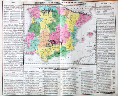 Antique-Hand-Colored-Map-Geographical-and-Statistical-Map-of-Spain-and-Portugal.-No.-43.-Europe-Spain-1821-Lavoisne-Maps-Of-Antiquity