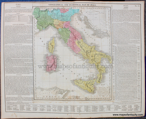 Antique-Hand-Colored-Map-Geographical-and-Statistical-Map-of-Italy.-No.-52.-Europe-Italy-1828-Lavoisne-Maps-Of-Antiquity
