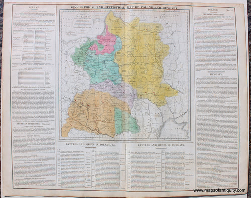 1821 - Geographical and Statistical Map of Poland and Hungary. No. 55. - Antique Chart