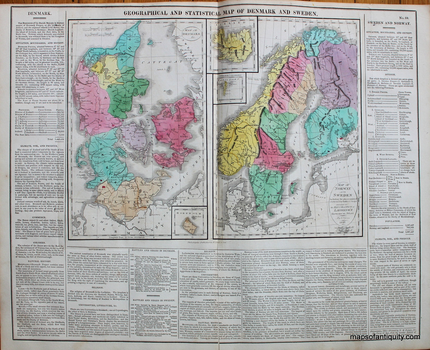 Antique-Hand-Colored-Map-Geographical-and-Statistical-Map-of-Denmark-and-Sweden-(and-Norway).-No.-59.-Europe-Sweden-Norway-Denmark-1821-Lavoisne-Maps-Of-Antiquity
