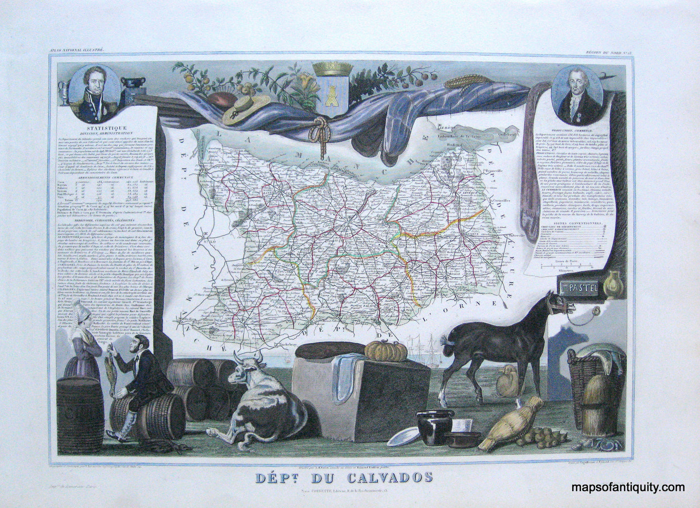 Antique-Hand-Colored-Map-Dept.-du-Calvados.-Europe-France-1851-Levasseur-Maps-Of-Antiquity