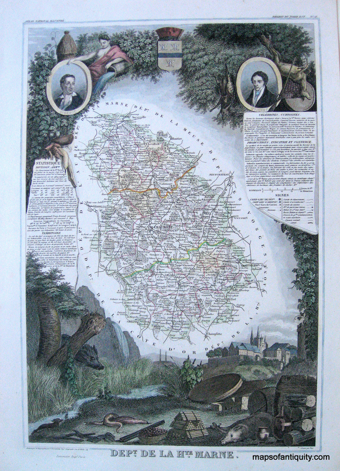 Antique-Hand-Colored-Map-Dept.-de-la-Haute-Marne.-France-Europe-France-1851-Levasseur-Maps-Of-Antiquity