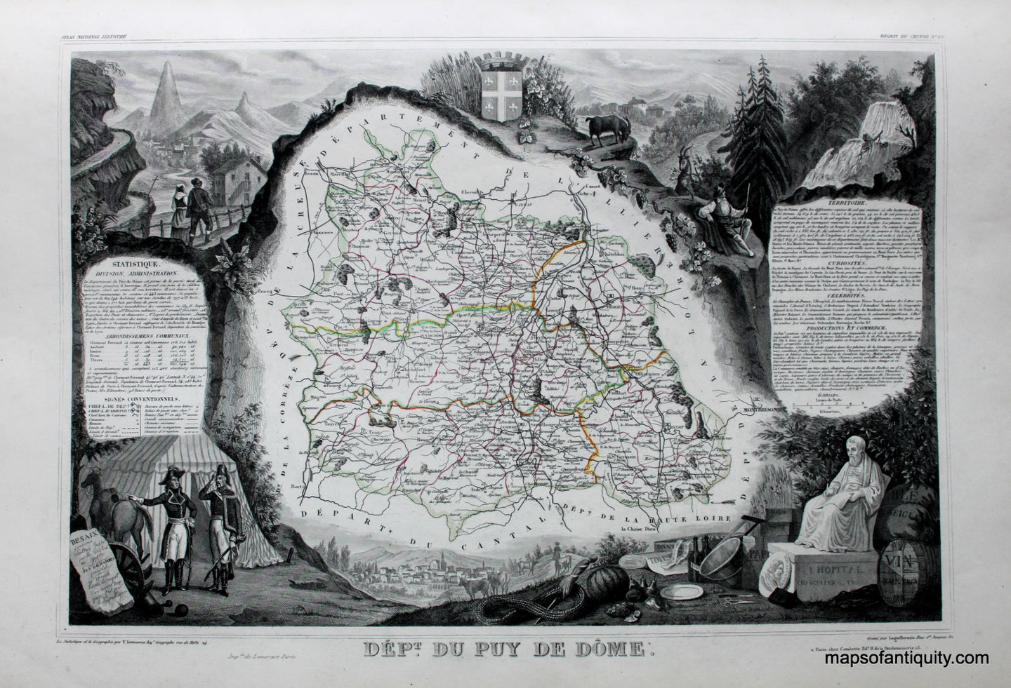 Antique-Hand-Colored-Map-Dept.-du-Puy-de-Dome.-Europe-France-1851-Levasseur-Maps-Of-Antiquity