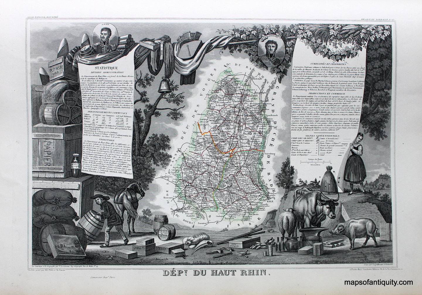 Antique-Hand-Colored-Map-Dept.-du-Haut-Rhin.-Europe-France-1851-Levasseur-Maps-Of-Antiquity