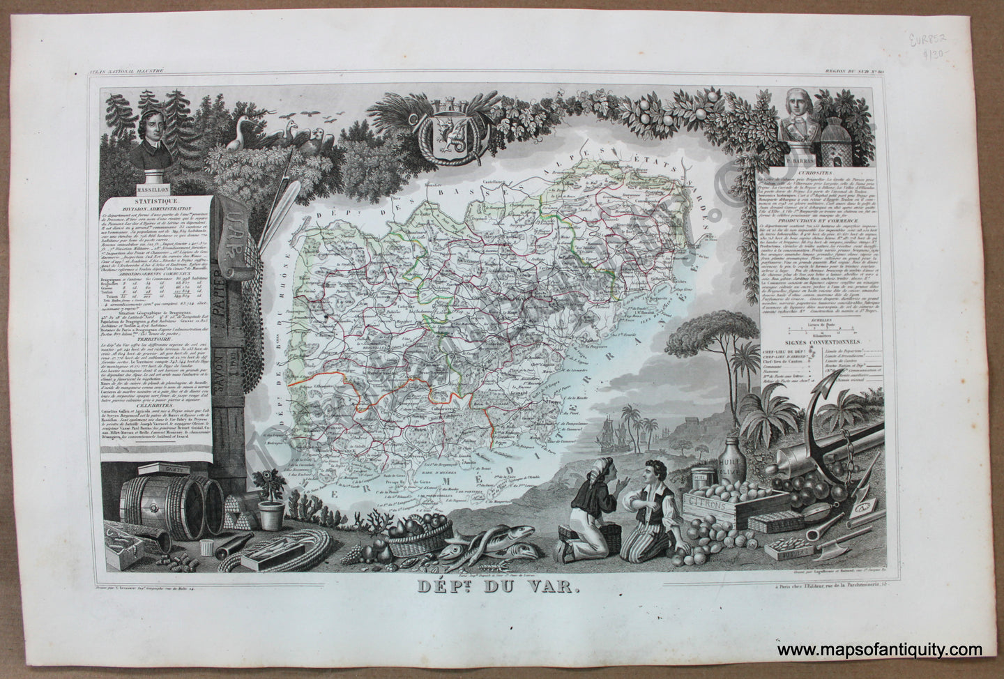 Antique-Map-France-French-Department-Dept.-du-Var