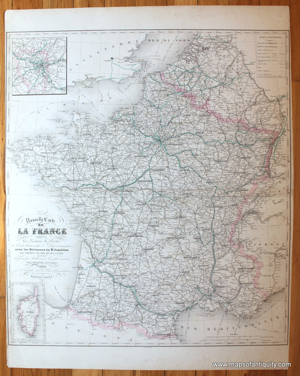 Antique-Map-France-French-Nouvelle-Carte-de-la-France-indiquant-les-Routes-de-Poste.