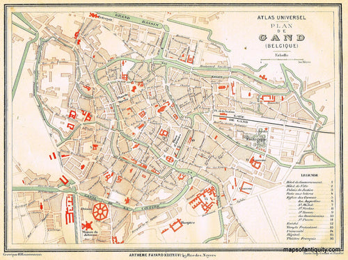 Antique-Printed-Map-Plan-de-Gand-Europe-Belgium-1877-Fayard-Maps-Of-Antiquity