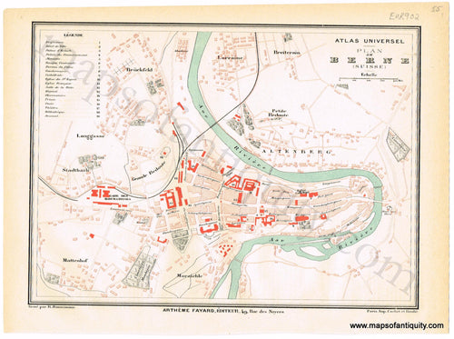 Antique-City-Map-Plan-de-Berne-Bern-Switzerland-Swiss-Cities-Fayard-1877-1870s-1800s-Mid-Late-19th-Century-Maps-of-Antiquity