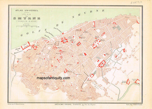 Antique-Printed-Map-Plan-de-Smyrne-Turkey-in-Europe-Turkey-1877-Fayard-Maps-Of-Antiquity
