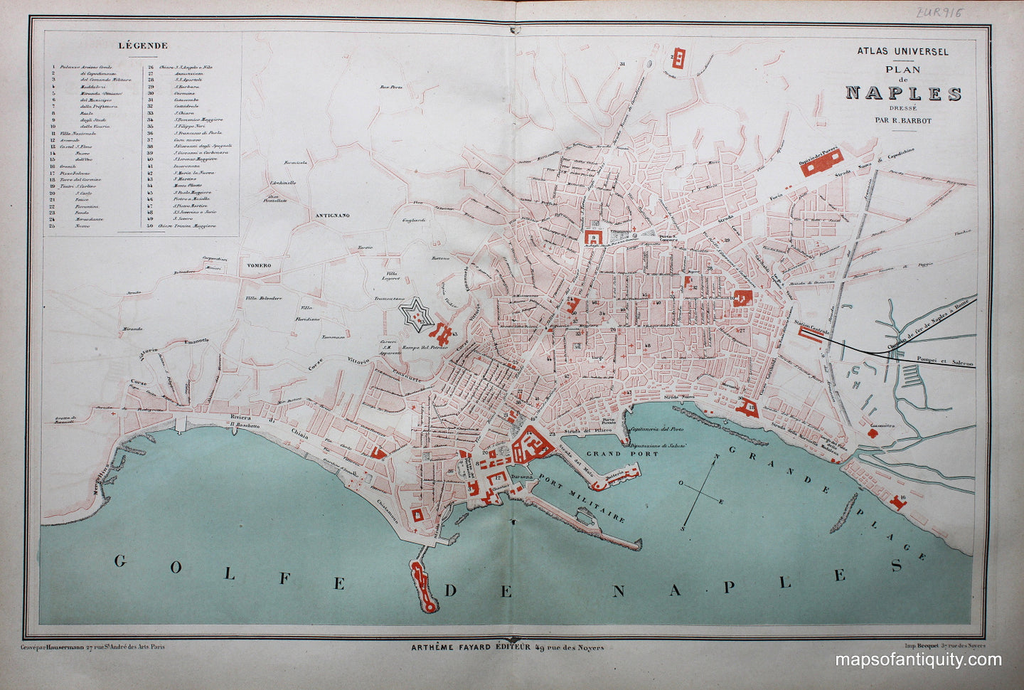 Antique-Map-Plan-de-Naples-Italy-Atlas-Universel-Italy-Fayard-1877-1870s-1800s