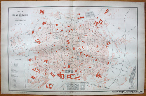 Antique-Map-Plan-de-Madrid-Spain-Atlas-Universel-Fayard-1877-1870s-1800s