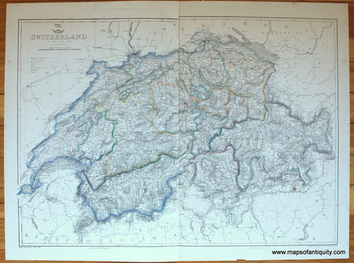 Antique-Map-Switzerland-John-Dower-Weekly-Dispatch-Atlas-1860s-1800s-Mid-Late-19th-Century-Maps-of-Antiquity