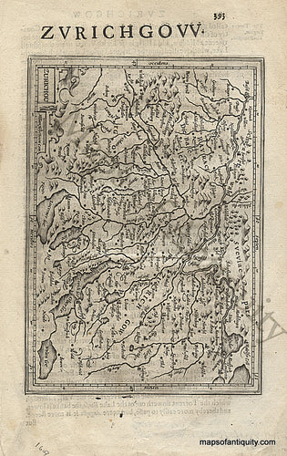 Black-and-White-Engraved-Antique-Map-Zurichgow/Zurichou.-Europe-Switzerland-1635-Hondius/Mercator-Maps-Of-Antiquity