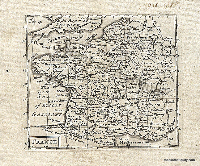 Black-and-White-Engraved-Antique-Map-France-Europe-France-1688-Morden-Maps-Of-Antiquity