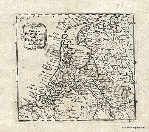 Black-and-White-Engraved-Antique-Map-The-United-Provinces-Vulgo-Holland-by-Robt-Morden-**********-Europe-Holland-1688-Morden-Maps-Of-Antiquity