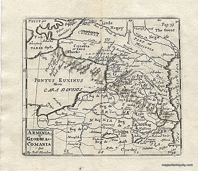 Black-and-White-Engraved-Antique-Map-Armenia-Georgia-and-Comania-Europe-Russia-1688-Morden-Maps-Of-Antiquity