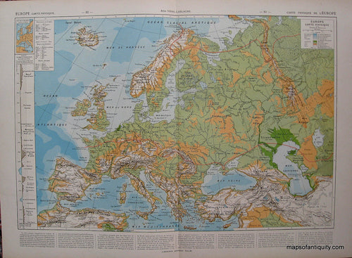 Antique-Map-Printed-Color-Carte-Physique-de-L'Europe-Europe-Europe-General-1910-Vidal-Lablanche/Armand-Colin-Maps-Of-Antiquity