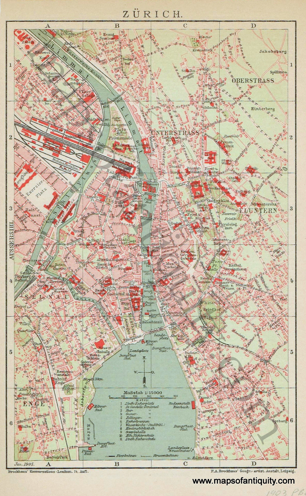 Antique-Map-City-Zurich-Switzerland-Brockhaus-Maps-of-Antiquity