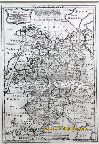 Black-and-white-antique-map.-A-New-and-Accurate-Map-of-Moscovy-or-Russia-in-Europe.-Europe-Russia-c.-1750-Bowen-Maps-Of-Antiquity
