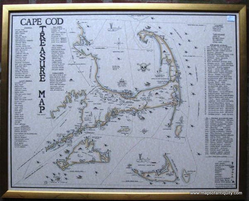 Hand-Colored-Unframed-Cape-Cod-Treasure-Map-framed-for-shipping-Cape-Cod-Ghost-&-Treasure-Maps-Cape-Cod-and-Islands-Recent--Maps-Of-Antiquity